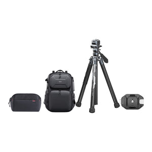 Ulanzi BP10 Backpack, tripod, and accessories for outdoor photography.