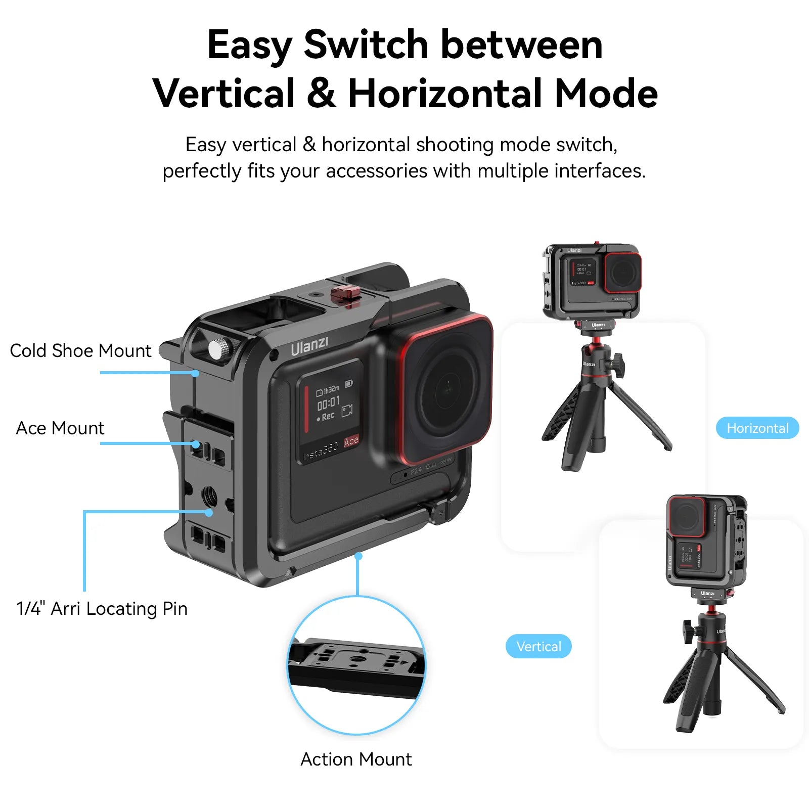 Easy Switch between Vertical & Horizontal Mode for Insta360 ACE Pro